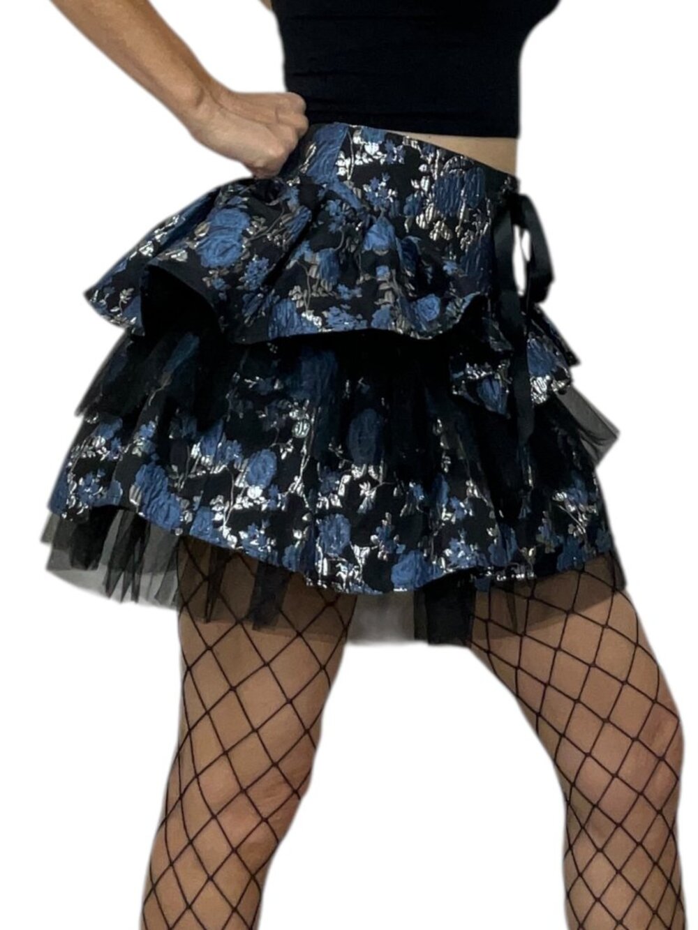 Dolls Kill Widow Fanged Faerie Brocade Mini Skirt M Blue Floral NEW - Picture 4 of 15